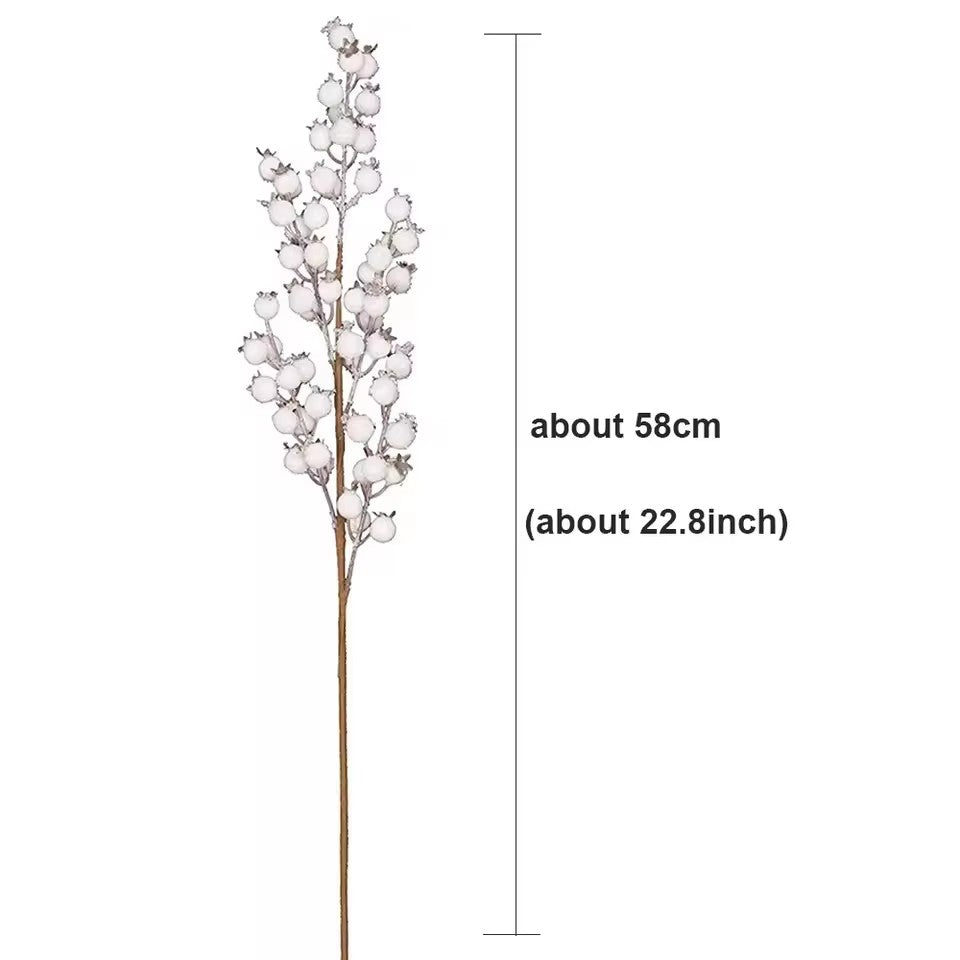 58cm Artificial White Berry Bouquet Christmas Berry Branches For Flowers Arrangements &Home DIY Crafts Fake Snow Tree Decoration