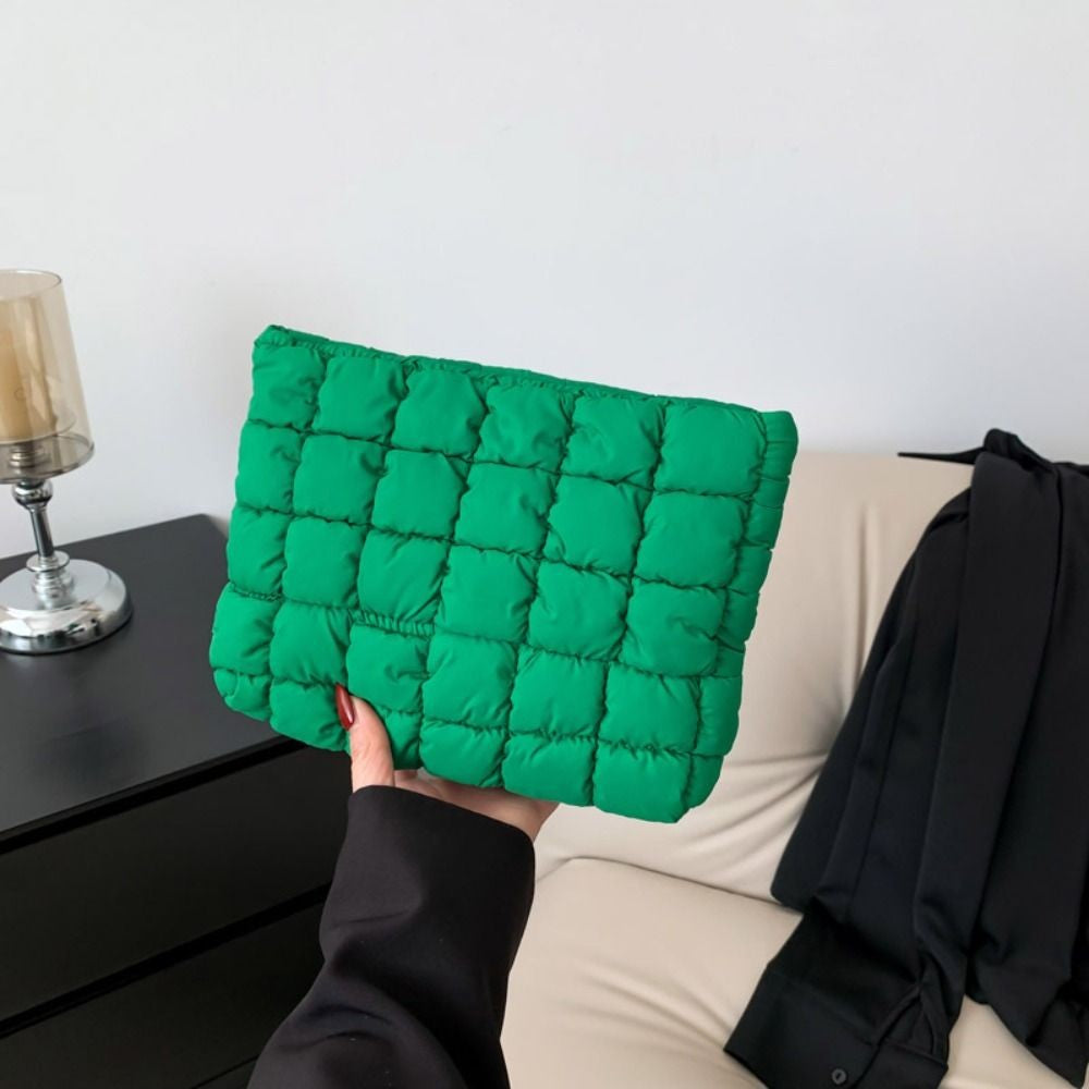 Fashion Puffy Quilted Padded Makeup Bag Zipper Storage Bag Cotton Clutch Bag Handbag Solid Color Cosmetic Bag Lady