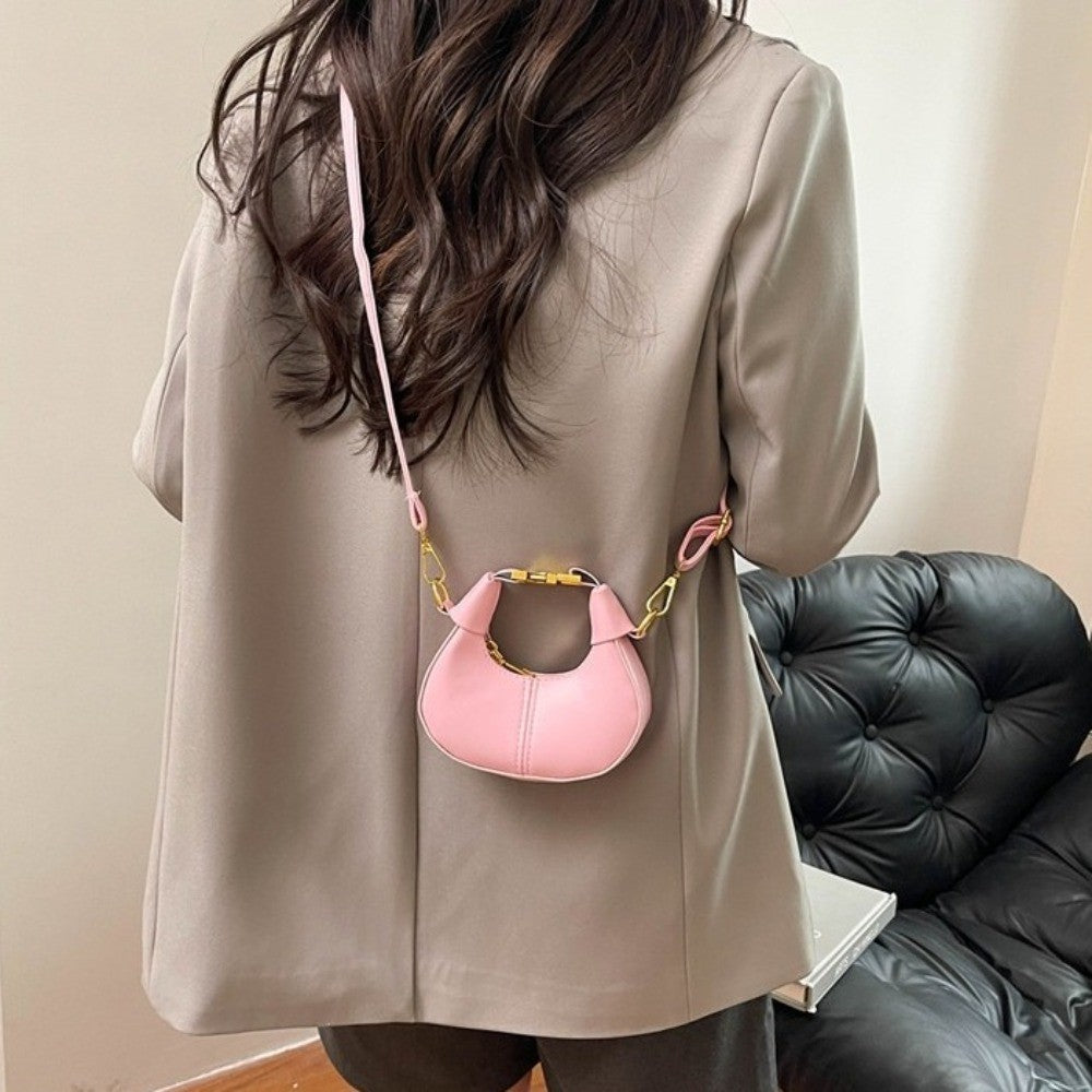 Simple Y2K Pu Leather Handbag Solid Color Minimalist Style Crossbody Bag Coin Purses Half-moon Crescent Bag Ladies