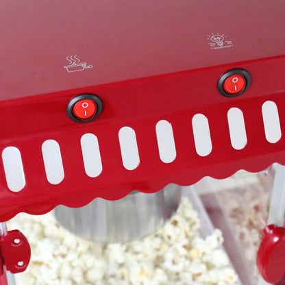 Popcorn Machine with Cart 10 Cup Capacity Stainless Steel Kettle Movie Theater Style Easy Mobility Serving Tray Built-in Light