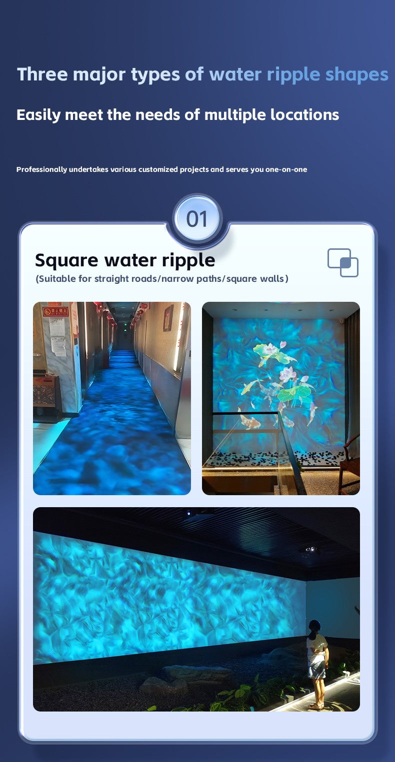 Square Water Ripple Projector Dynamic Water Ripple Logo Indoor Ground Corridor Outdoor Atmosphere Lighting Waterproof Projection