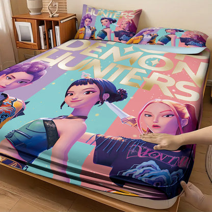 3pcs K-Pop Demon Hunters Printed coreless Bed Sheet Set Multi Size Soft Bed Cover Bedroom Bedding Machine Washable