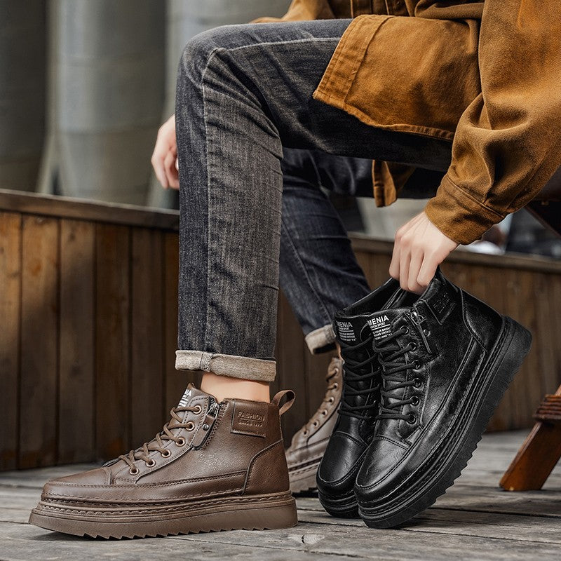 Men Boots Winter High Top Leather Shoes Fashion Cotton Shoes Fashion Ankle Boots Business Casual Outdoor Shoes Male Sneakers New