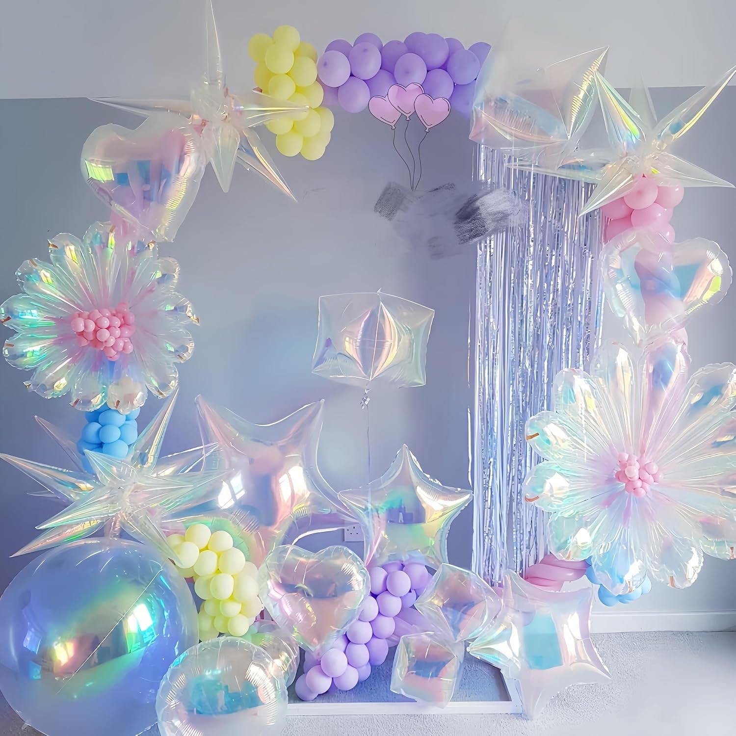 12Pcs Iridescent 4D Round Foil Balloons 22/12/10IN Holographic 4D Foil Balloons Helium Air Globos Mermaid Birthday Wedding Decor