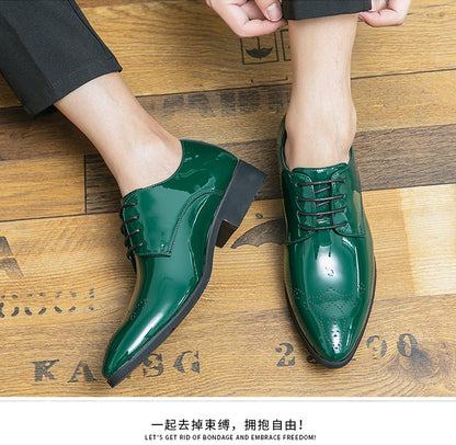 High Quality Green Men Oxfords Shoes Pointed Formal Shoes Man Patent Leather Shoes Lace-Up Business Dress Shoes Men Big size 48