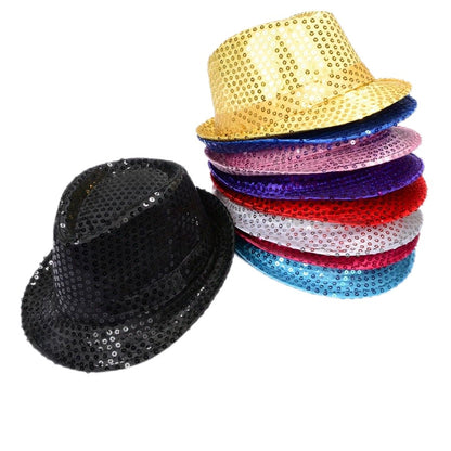 British Top Jazz Hat Bucket Hat Men Women Stage Performance Sequin Hat Shining Christmas Fedoras Party Parent Child Hat Hollween