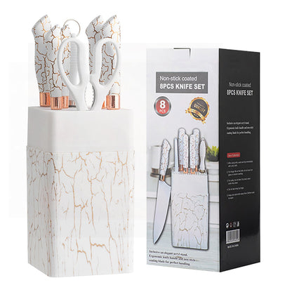 Conjunto de Facas de Cozinha 8 Peças em Aço Inoxidável com Bloco de Facas Combinado Faca de Cozinha para Fatiar Cutelo de Carne Facas de Fruta