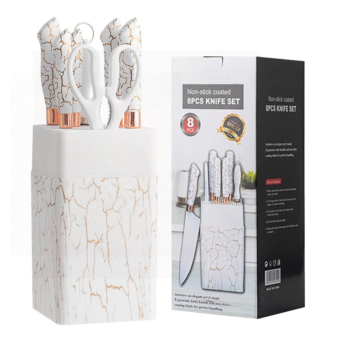 Conjunto de Facas de Cozinha 8 Peças em Aço Inoxidável com Bloco de Facas Combinado Faca de Cozinha para Fatiar Cutelo de Carne Facas de Fruta