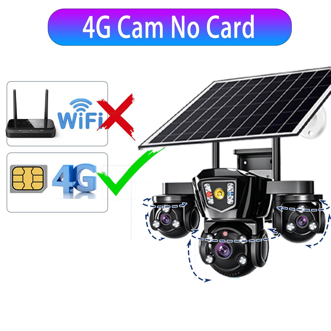V380 Pro WiFi Wireless Solar Camera 4G Sim Card Three Screen Outdoor Solaire CCTV Three Lens Battery 360 Solar Security Cameras