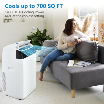 Ar Condicionado Portátil 14000 BTUs, Unidade AC de Resfriamento 3 em 1 Independente com Ventilador, Desumidificador, Controle Remoto, Modo de Sono