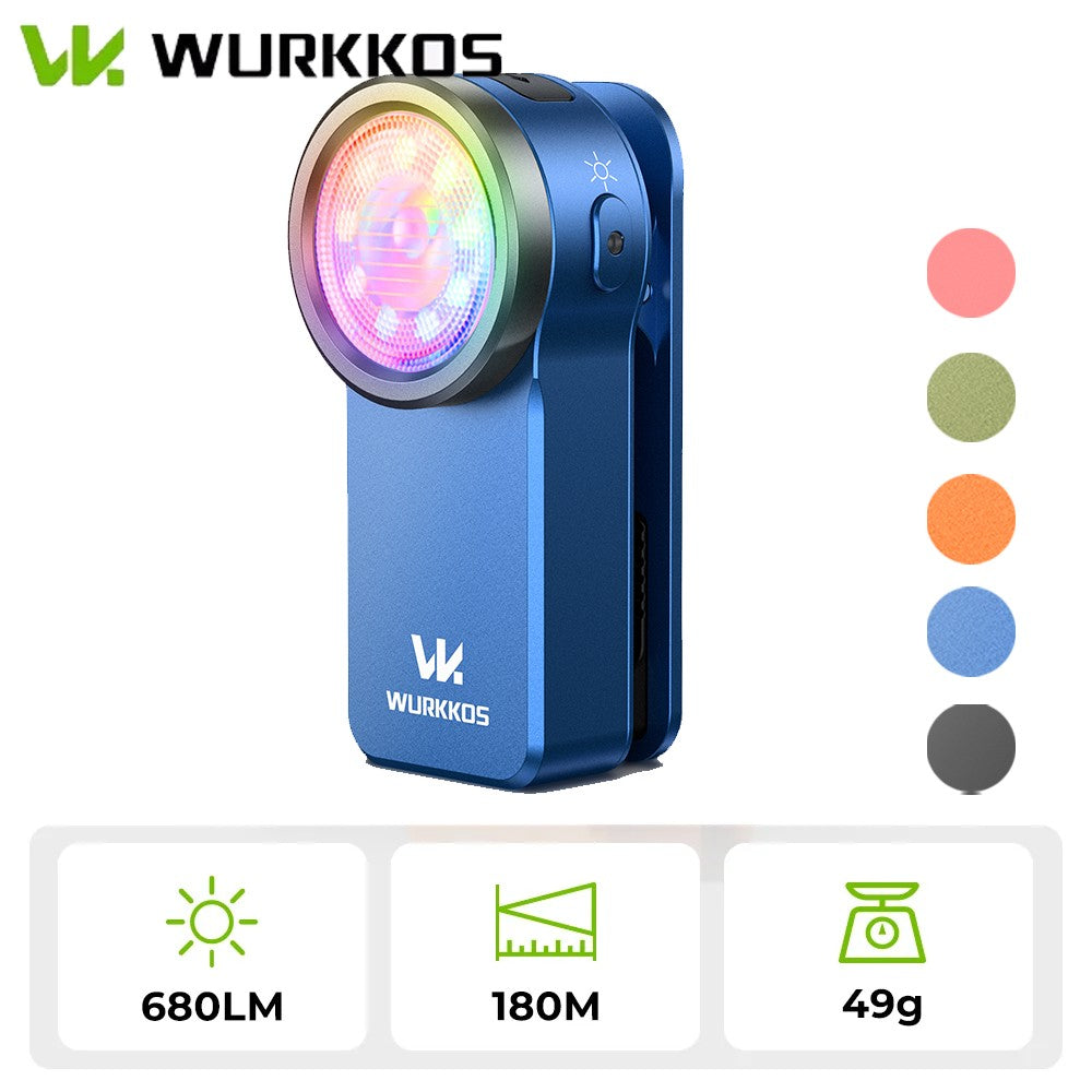 Wurkkos HD03 680LM Mini Clip Light USB C Rechargeable Pocket Flashlight Spotlight/Floodlight Portable EDC RGB Torch with Magnet