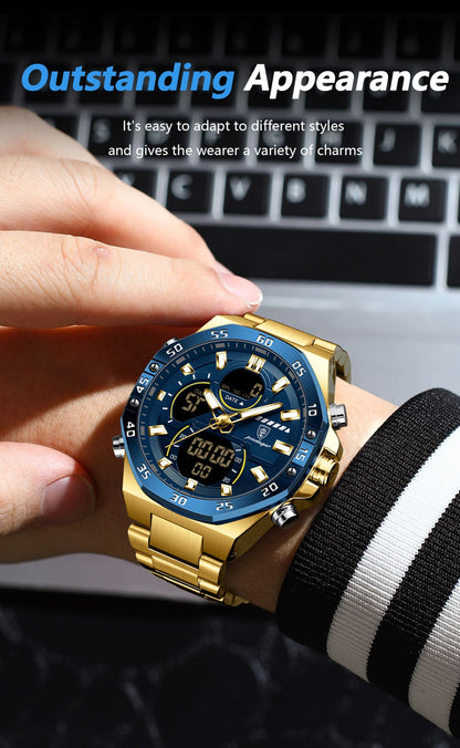 POEDAGAR Top Sport Men Clock LED Luminous Waterproof Week Date Man Watch Electronic Stainless Steel Fashion Quartz Men's Watches
