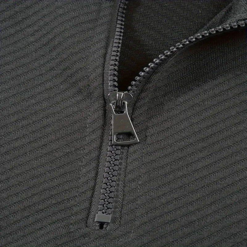 Men's Business Casual Polo Long Sleeve T-shirt spring and autumn Twill jacquard zipper polo shirt Comfortable and Breathable Top