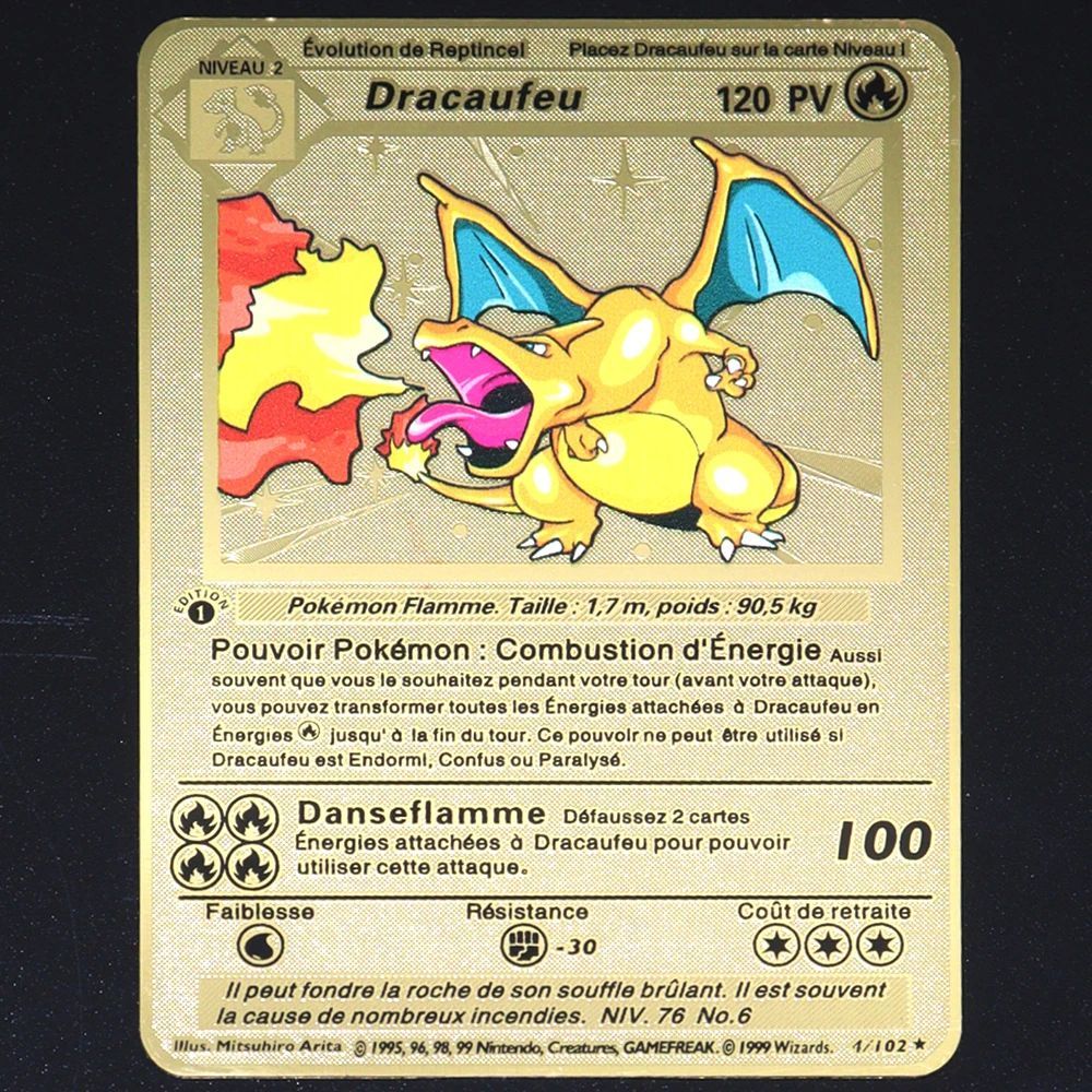 Pokémon 183200 Pontos Alto HP Cartas de Metal Douradas Pretas Inglês Francês Vmax Mega GX Coleção de Cards Charizard Pikachu Mewtwo