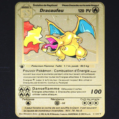 Pokémon 183200 Pontos Alto HP Cartas de Metal Douradas Pretas Inglês Francês Vmax Mega GX Coleção de Cards Charizard Pikachu Mewtwo