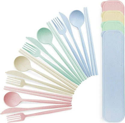4Pcs Portable Tableware Set 4 In 1 Wheat Straw Dinnerware Cutlery Travel Tableware Picnic Dinnerware Camping Cutlery Set