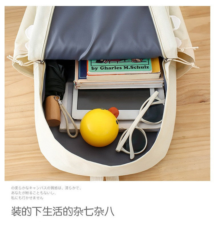 5-piece Set of Free Pendants Forest Style Korean Version Casual Harajuku Student Backpack for High School Girls Large Capacity