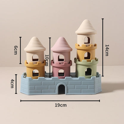 Conjunto de Brinquedos de Mordedor para Bebês com 8 Peças - Conjunto de Blocos de Construção de Castelo em Silicone, Acalma Gengivas Doloridas, Empilhador Sensorial Mastigável Livre de BPA