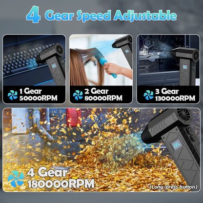 Portable 280000PRM High-speed Turbo Fan Violent with Workinglights 10000mAh Rechargeable Electric Air Duste Home Violent Blower