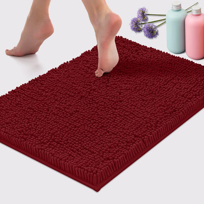 Tapete de Banho de Pelúcia Macia Chenille Absorvente Lavável à Máquina Tapete de Banheiro Antiderrapante Adequado para Bacias e Chuveiros