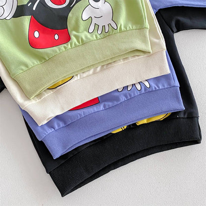 Disney Mickey Children' Tracksuit Cartoon Fashion Loose Baby Girl Boy Long Sleeve Crewneck Hoodies + Pants Two Piece Set Clothes