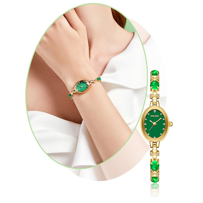 MKGO Women's Fashion Bracelet Watch Luxury Quartz Ladies Watch 30M Waterproof Premium Exquisite Emerald Crystal Female Watches