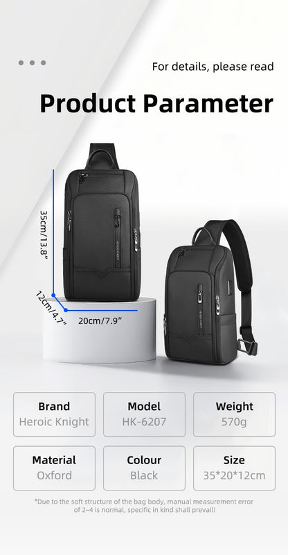 HK Anti-theft Men's Shoulder Bag Waterproof Chest Crossbody Bag with USB Oxford Leisure Satchel Multi-Pockets Sling Bag for Male