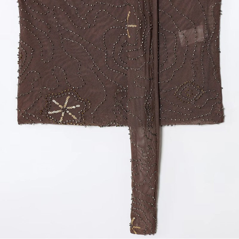 HXAO Women's Pants 2025 Beaded Tulle Pants For Woman Baggy Sequin New In Pants Spring Summer Semi Sheer Women's Trousers 088