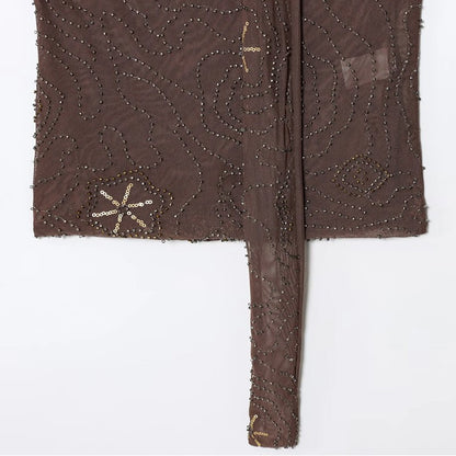 HXAO Women's Pants 2025 Beaded Tulle Pants For Woman Baggy Sequin New In Pants Spring Summer Semi Sheer Women's Trousers 088