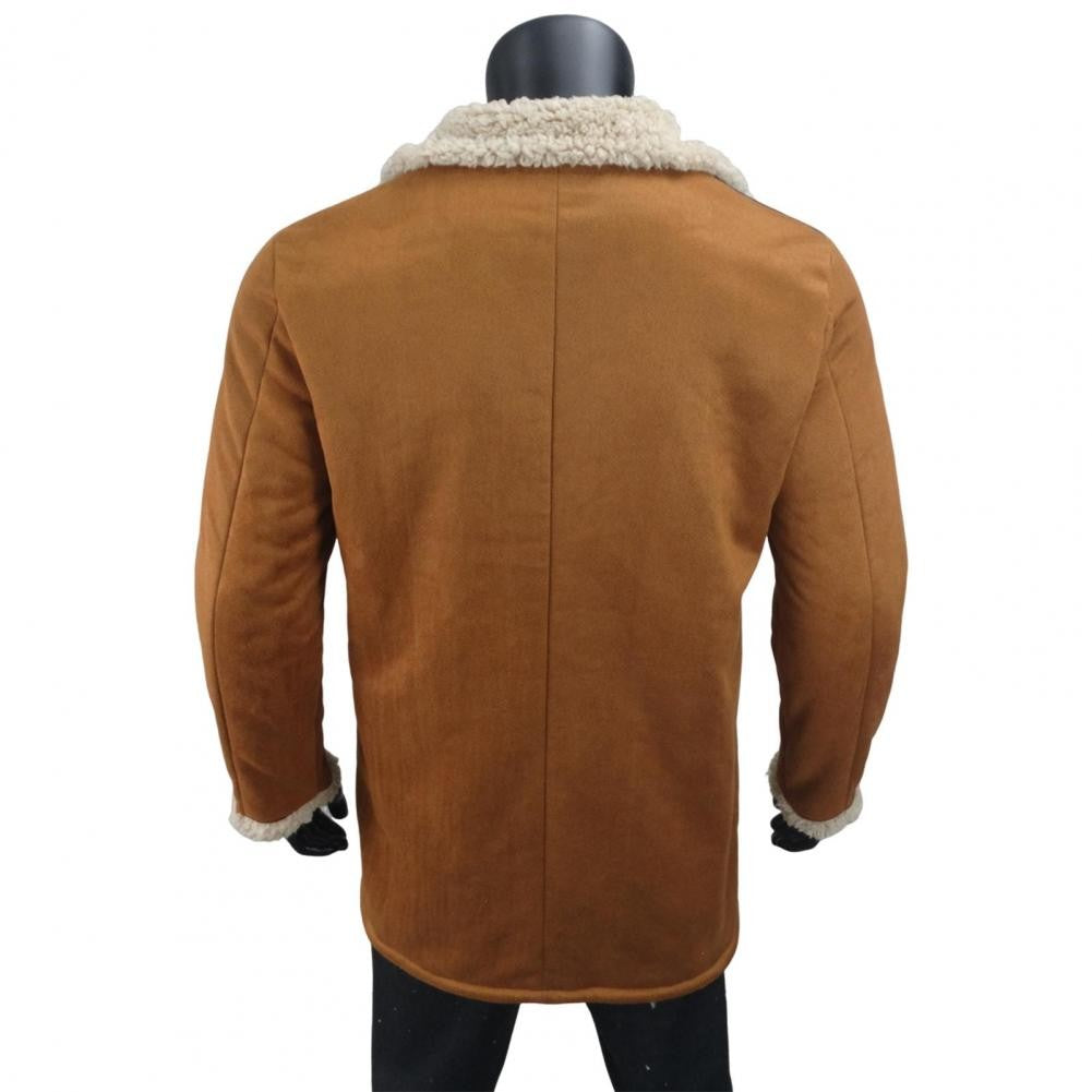 Autumn Winter Men Jacket Lapel Single-Breasted Mid-Length Coat Windproof Jacket Suede Multi Pockets Outerwear Men Clothing