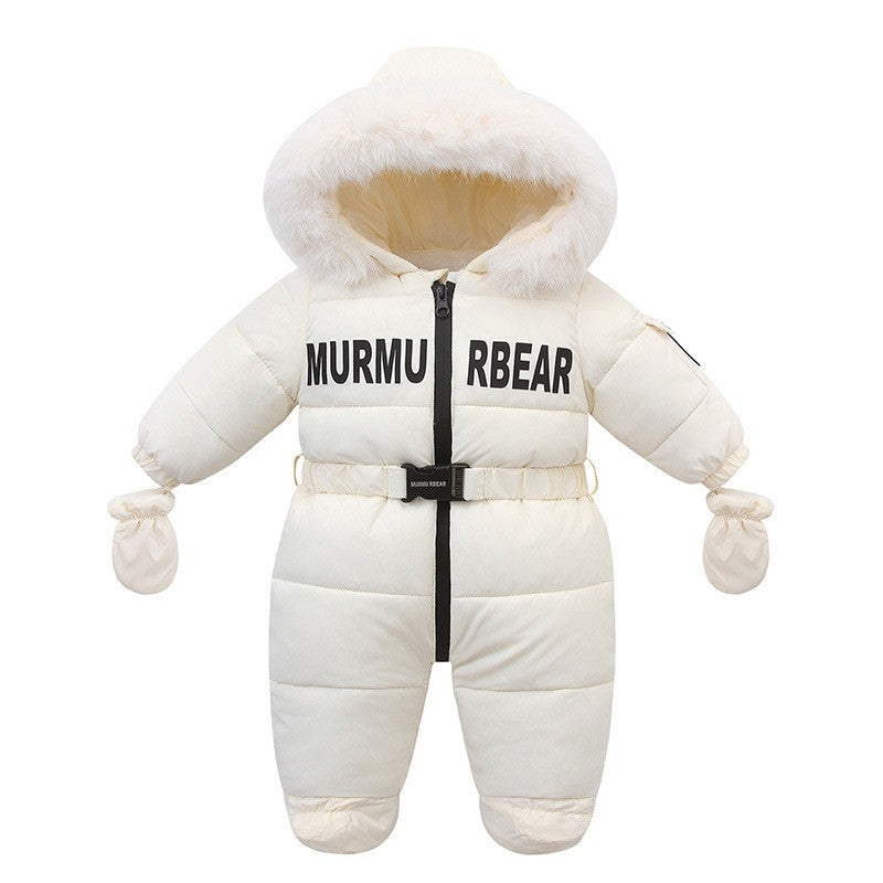 2025 Russian Winter Jumpsuit For Kids Plus Velvet Hooded Newborn Baby Romper 0-2 Years Infant Girl Winter Overalls Baby Snowwear