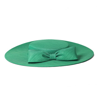 FS Elegante Chapéu de Aba Larga Marfim Feminino Grande Laço Ocasião Formal Kentucky Boné Feminino Casamento Coquetel Festa Fedora de Topo Reto 2024