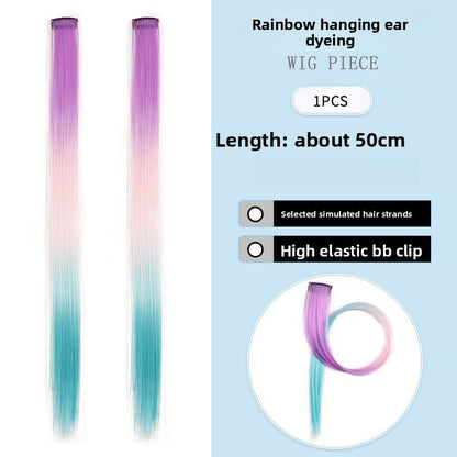 Extensões de Cabelo com Brilho em Degradê de Três Cores, Presilhas em Cabelo Sintético Arco-Íris com Brilho, Extensões de Cabelo com Brilho Resistentes ao Calor