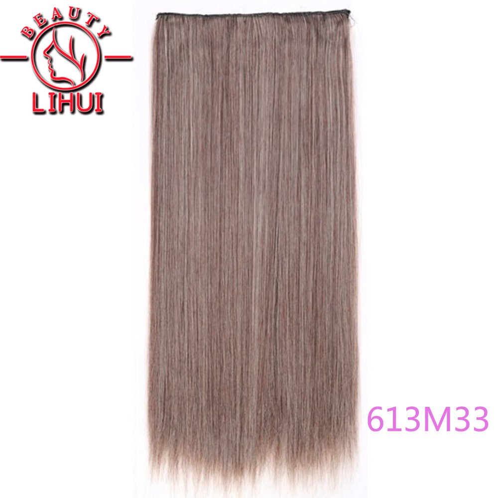 Extensões de cabelo sintéticas com clipe, longas e lisas, com 5 clipes em uma única peça, extensões de cabelo multicoloridas LIHUI