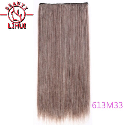 Extensões de cabelo sintéticas com clipe, longas e lisas, com 5 clipes em uma única peça, extensões de cabelo multicoloridas LIHUI