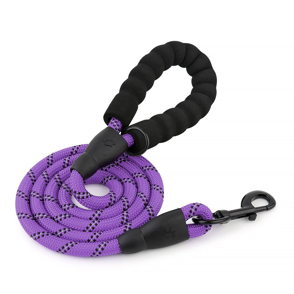 Coleira redonda de nylon reflexivo de seda para cães de médio e grande porte, corda de puxar para passear com cães