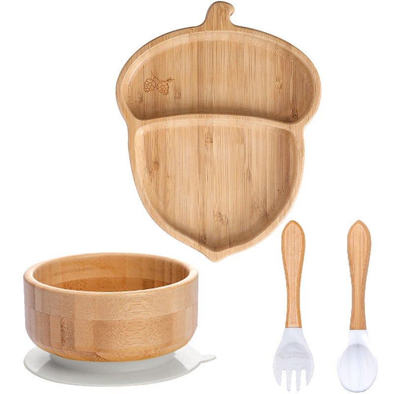 4pcs Bamboo Plate Sets Baby Feeding Bowl Wooden Kids Feeding Supplies Spoon Fork for Baby Tableware Suction Plate Bowl Cup