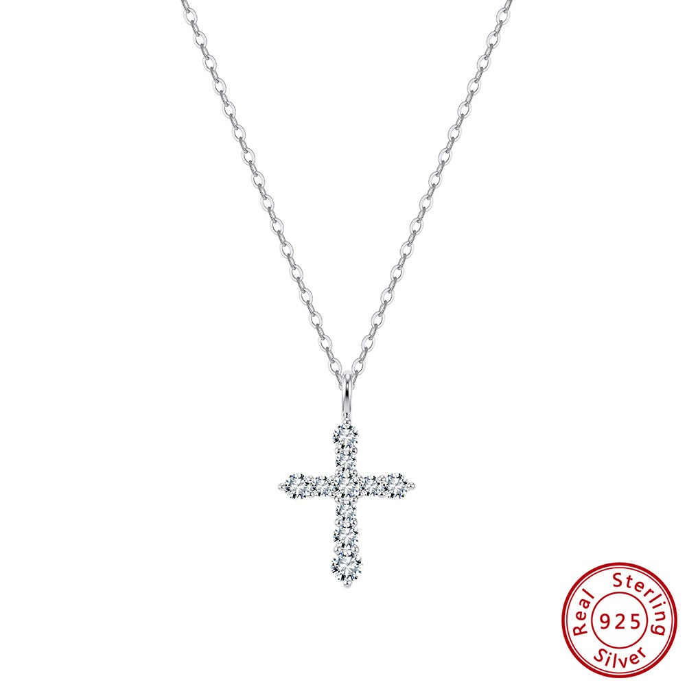 EFFIE QUEEN S925 Sterling Silver Moissanite Cross Necklace GRA Certificate D VVS1 Diamond Cross Pendant Neck Chain Women SMON15