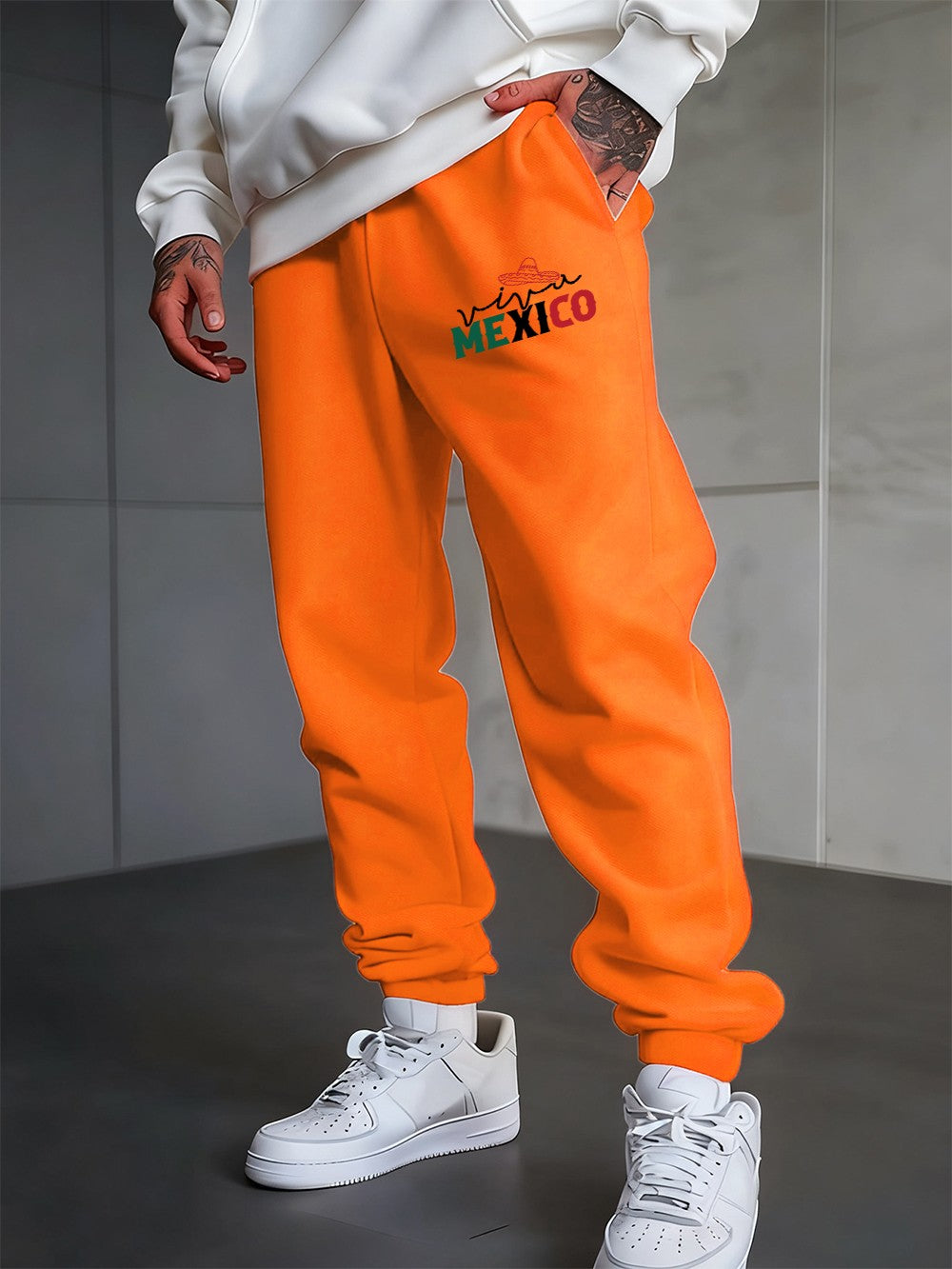 Mexico Creative Letter Prints Sweatpants Mens Casual Trousers Elastic Waist Loose Pocket Jogger Pants Autumn Fleece Warm Clothes