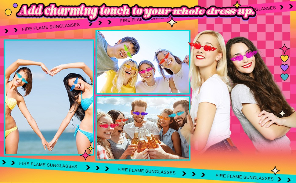 12-60pcs Fashion Fire Flame Glasses Fire Shape Sunglasses Fire Sunglasses Party Decor for Summer Shower Wedding Halloween Cos