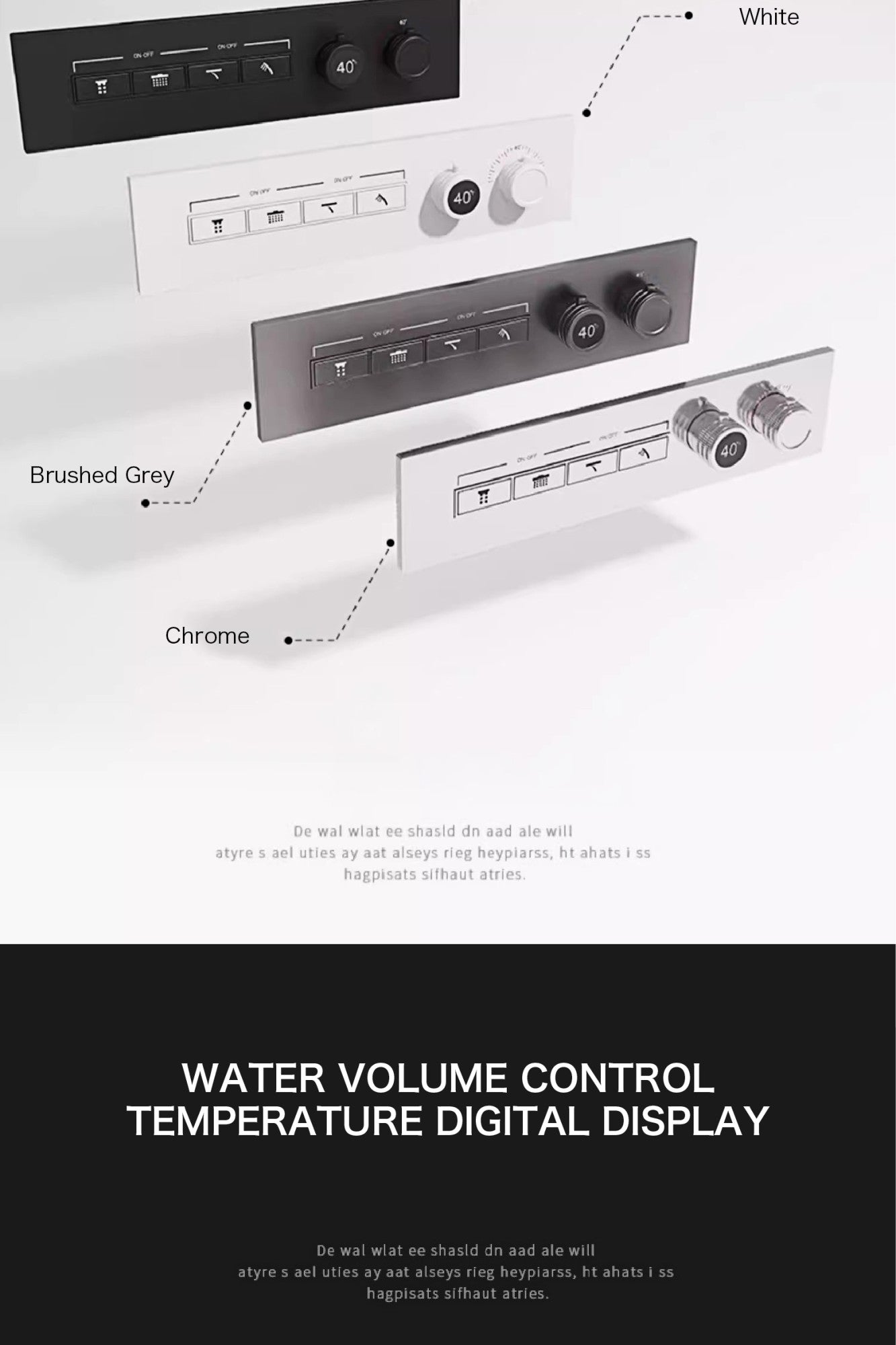 Luxury gun gray brass shower system with ceiling design Hidden LED digital display Dual control of Hot & Cold  bathroom Faucet
