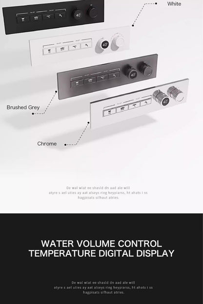 Luxury gun gray brass shower system with ceiling design Hidden LED digital display Dual control of Hot & Cold  bathroom Faucet