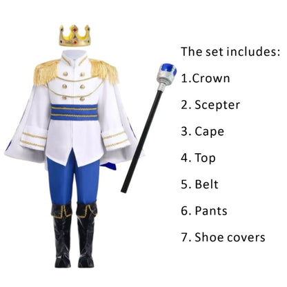 Medieval King Prince Red Blue 7 Piece Costume Set With Crown Scepter Cape For Royal Halloween Party Fancy Dress Performance