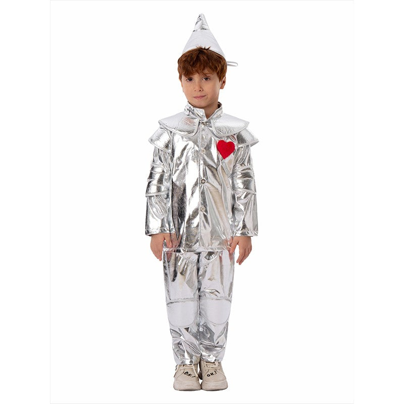 2025 New Arrival Silver Red Heart Wizard Boy Oz Tin Man Halloween Costume For Kids
