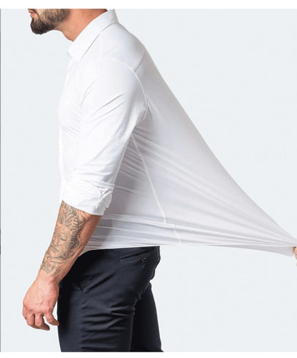 Plus Size 7XL 6XL High Elasticity Seamless Spandex Shirt Men Long Sleeve Slim Fit Casual Solid Color Social Formal Dress Shirts