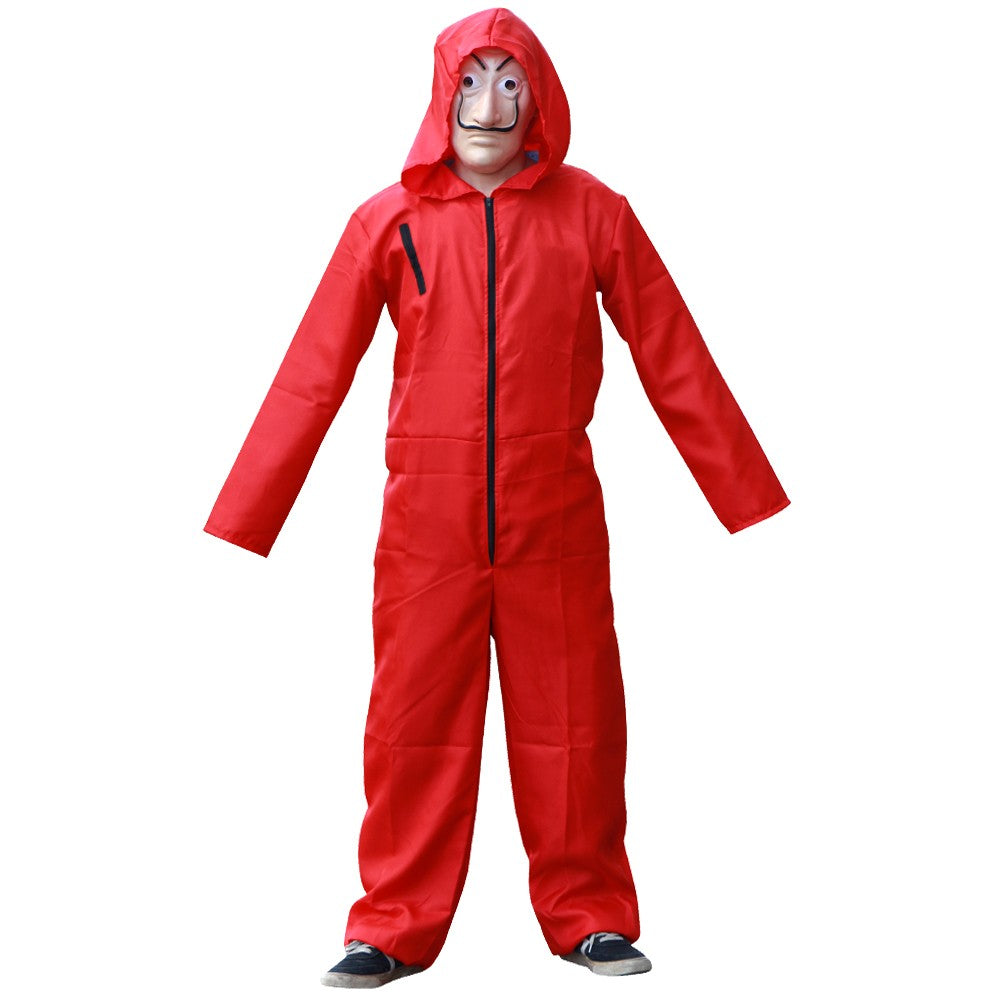 Adult and Children's Paper House Cosplay Costume Red Onesie Halloween Stage Wear with Hat Onesie Set