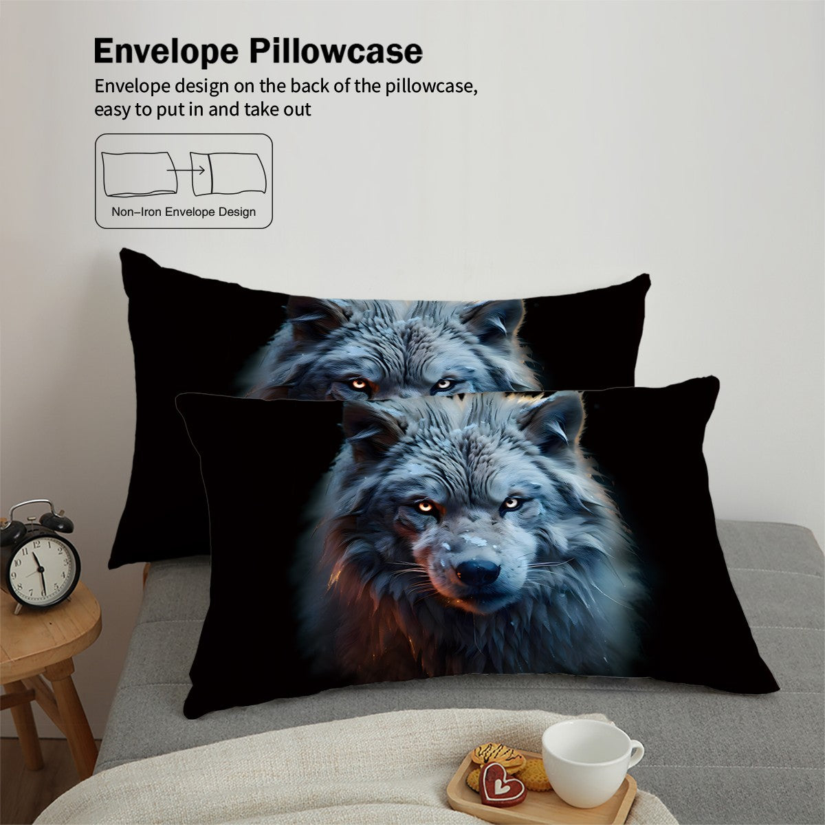 Conjunto de 3 peças, jogo de cama com estampa de lobo, queen, king, cama de casal, para quarto, quarto de hóspedes, hotel, decoração de casa