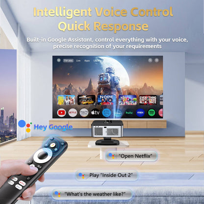 Projetor HORLAT Google TV 2000 ANSI Lumens, controle de voz, foco automático, Android, Wi-Fi 6, 4K UHD, projetor de cinema para home theater, Netflix Licenciado