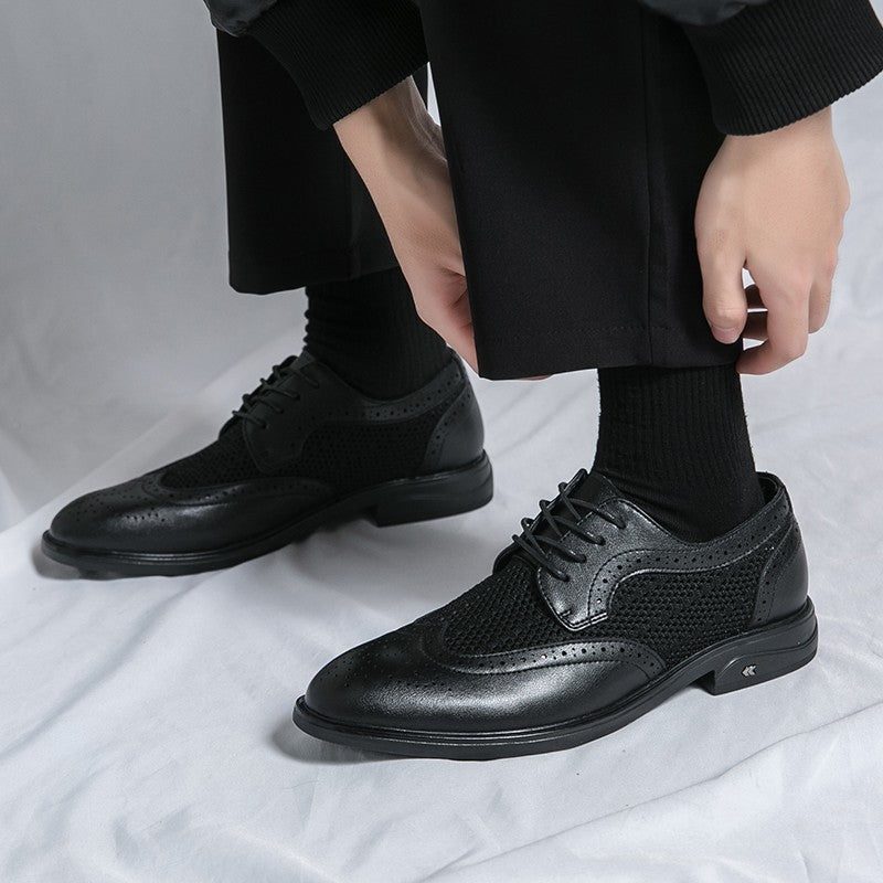 Designer New Brogue Men Brand Business Party Oxford Leather Shoes Male Fashion Summer Breathable Solid Color Leather Mesh Shoes