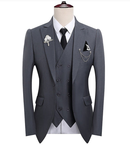 High Quality Classic Men Suit Tuxedo Peak Lapel Groomsmen Wedding Suits Set 3 Pieces(Jacket+Pants+Vest)Fashion Men Business Suit